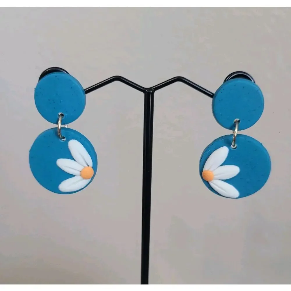Handmade Mexican Terra Cotta Barro‎ Inspired Dangle Post Earrings Light Weight